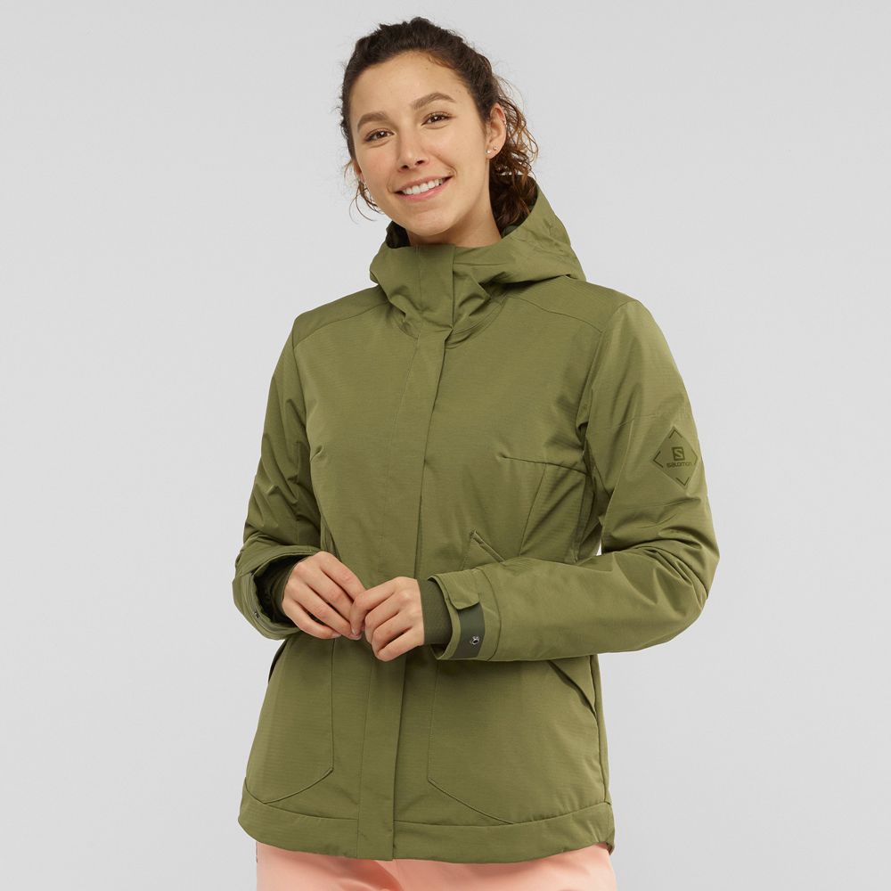 Salomon Singapore Womens Ski Jackets - SNOW REBEL Olive Green | 47096-YMPX